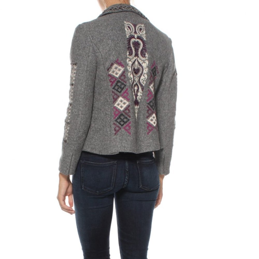 New Odd Molly Uptown Girl Embroidered Gray Blazer Size 1 (Small) LAST ONE!